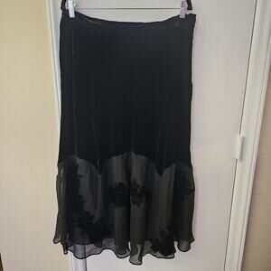 Jones NY Skirt Velvet Burnout Whimsigoth Fairy Silk Sheer Dark Romantic Sz 14
